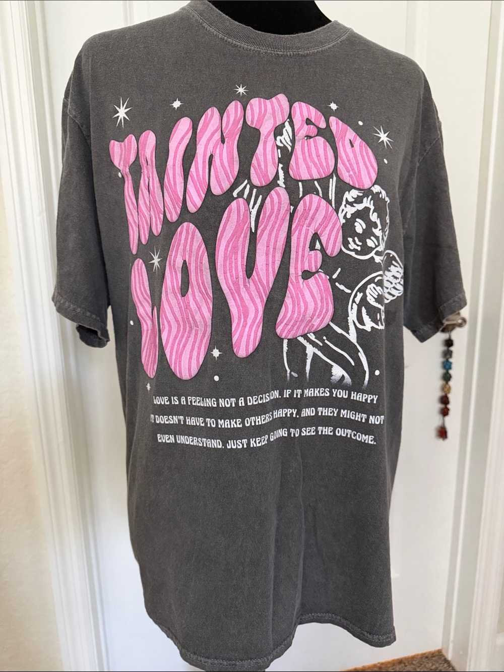 Trust The Universe Tainted Love Cherub Angel Graphic Tee Pink Zebra Y2K Grunge S